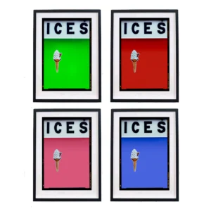 ICES Vivid Lime Green Red Pink Lemonade Cornflower Blue Set of 4 Black Frame 518